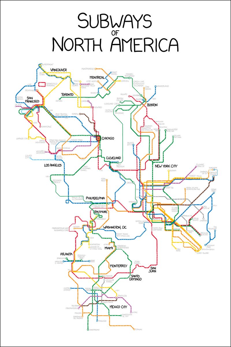 Illustration for article titled Every subway system in North America, connected